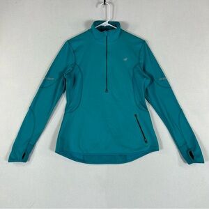 New Balance Teal Half Zip Soft Shell Jacket Women’s M Media Pocket Thumbholes